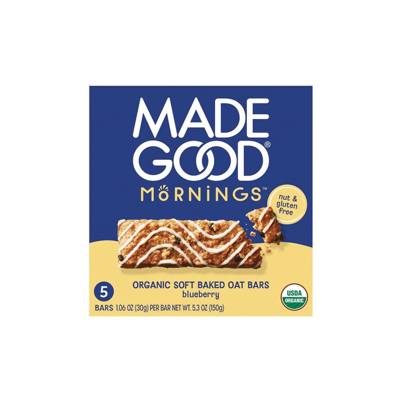 slide 1 of 7, MadeGood Mornings Blueberry Soft Baked Oat Bars - 5.3oz/5ct, 5.3 oz, 5 ct