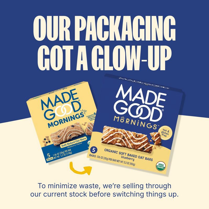 slide 5 of 9, MadeGood Mornings Blueberry Soft Baked Oat Bars - 5.3oz/5ct, 5.3 oz, 5 ct