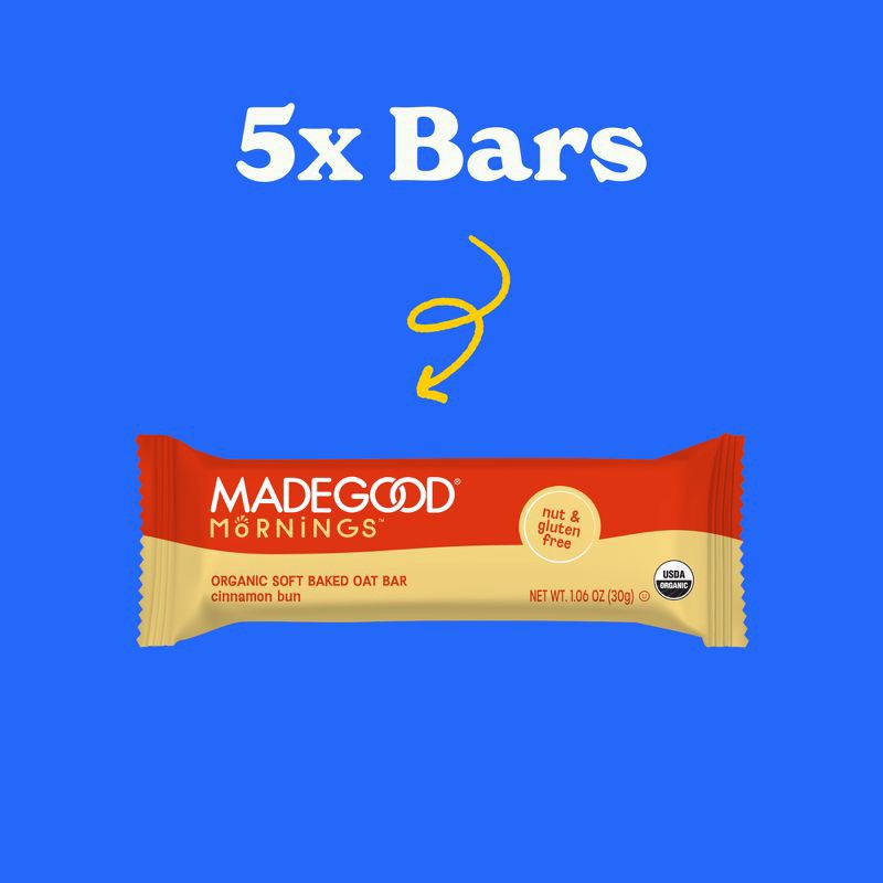 slide 3 of 9, MadeGood Mornings Cinnamon Bun Soft Baked Oat Bars - 5.3oz/5ct, 5.3 oz, 5 ct