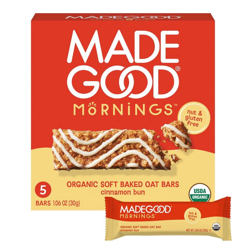 slide 1 of 8, MadeGood Mornings Cinnamon Bun Soft Baked Oat Bars - 5.3oz/5ct, 5.3 oz, 5 ct
