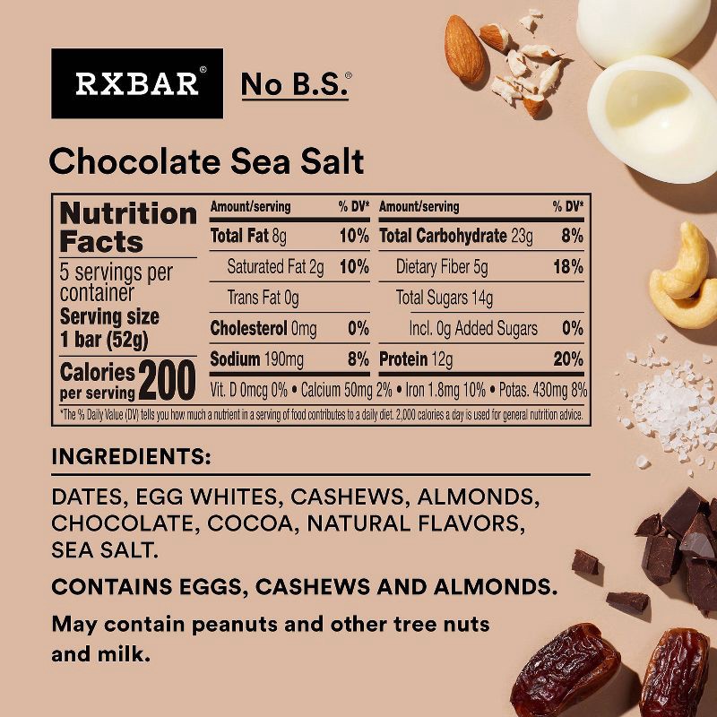 slide 2 of 9, RXBAR Chocolate Sea Salt Protein Bars - 9.1oz/5ct, 5 ct, 9.15 oz