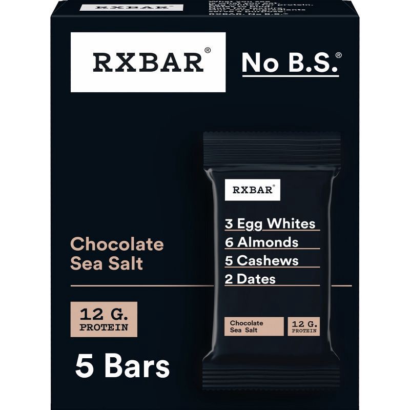 slide 1 of 11, RXBAR Chocolate Sea Salt Protein Bars - 9.1oz/5ct, 9.1 oz, 5 ct