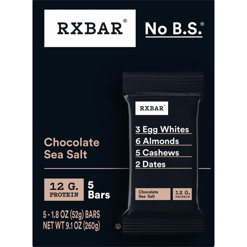 slide 9 of 11, RXBAR Chocolate Sea Salt Protein Bars - 9.1oz/5ct, 9.1 oz, 5 ct
