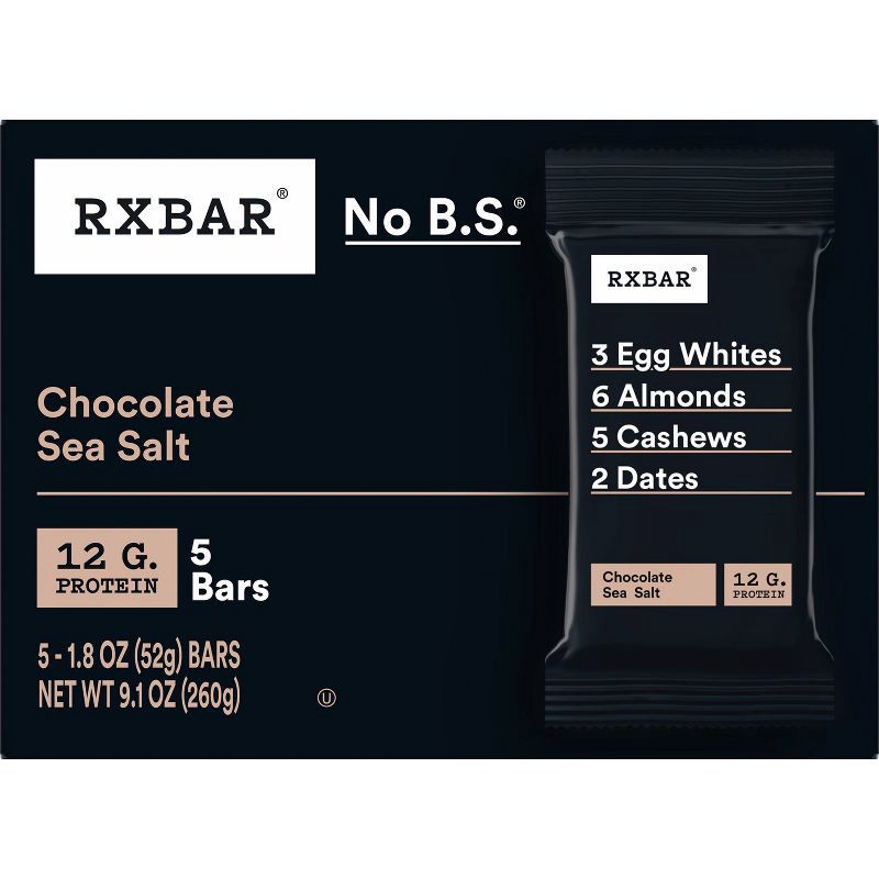 slide 9 of 9, RXBAR Chocolate Sea Salt Protein Bars - 9.1oz/5ct, 5 ct, 9.15 oz