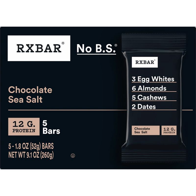 slide 10 of 11, RXBAR Chocolate Sea Salt Protein Bars - 9.1oz/5ct, 9.1 oz, 5 ct