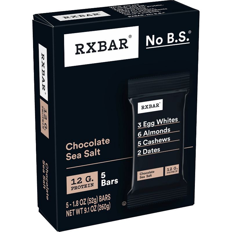 slide 1 of 11, RXBAR Chocolate Sea Salt Protein Bars - 9.1oz/5ct, 9.1 oz, 5 ct