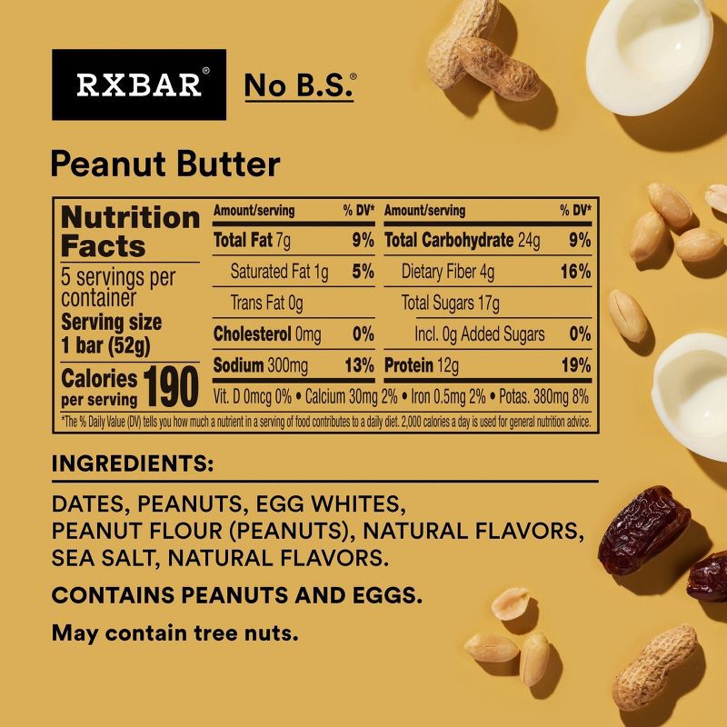 slide 8 of 12, RXBAR Peanut Butter Protein Bars - 5ct/9.1oz, 5 ct, 9.1 oz