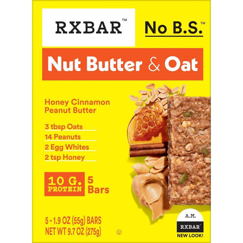 slide 2 of 12, RXBAR Nut Butter & Oat Honey Cinnamon Peanut Butter Protein Bars - 9.7oz/5ct, 9.7 oz, 5 ct