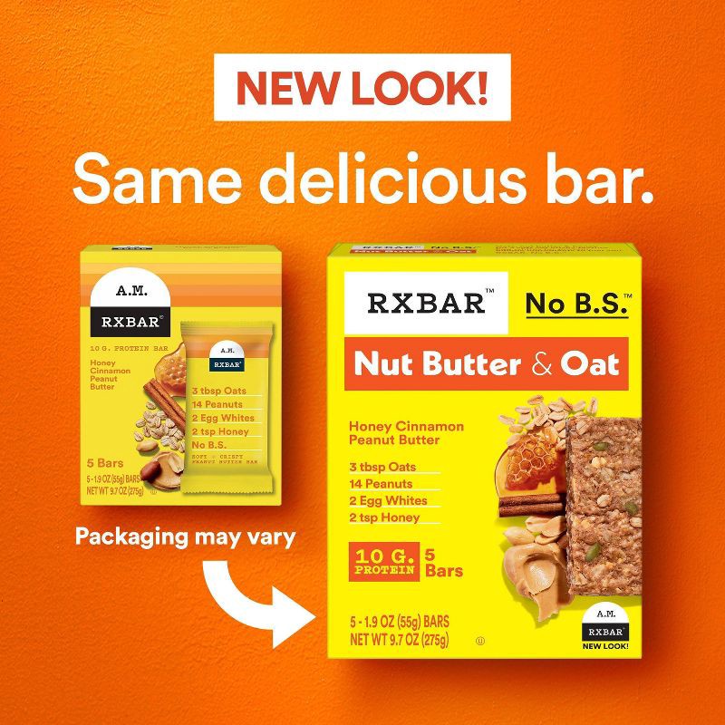 slide 3 of 12, RXBAR Nut Butter & Oat Honey Cinnamon Peanut Butter Protein Bars - 9.7oz/5ct, 9.7 oz, 5 ct