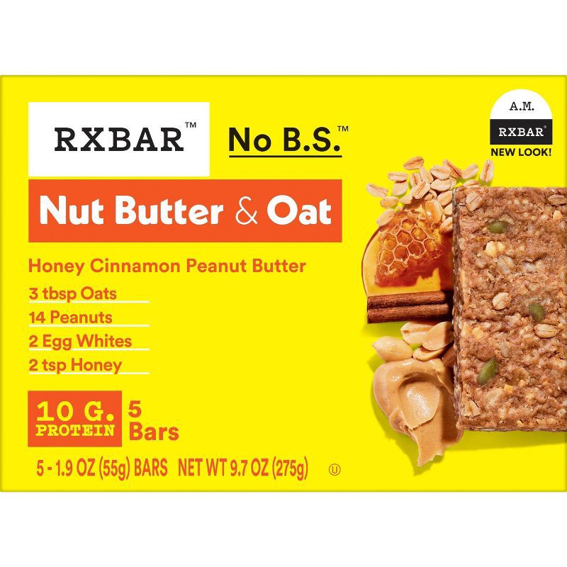 slide 10 of 12, RXBAR Nut Butter & Oat Honey Cinnamon Peanut Butter Protein Bars - 9.7oz/5ct, 9.7 oz, 5 ct