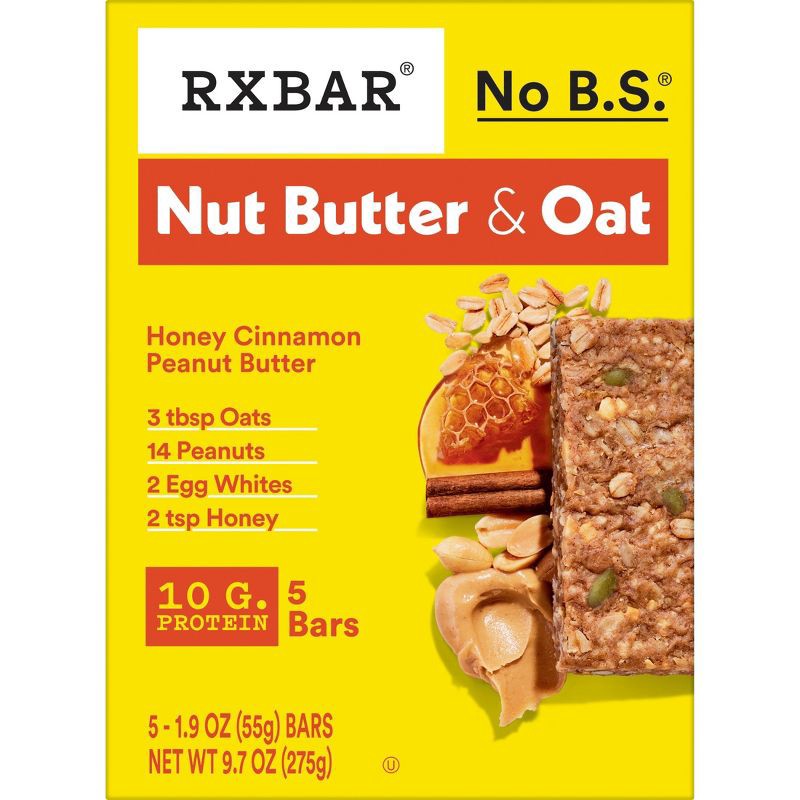 slide 10 of 12, RXBAR Nut Butter & Oat Honey Cinnamon Peanut Butter Protein Bars - 9.7oz/5ct, 9.7 oz, 5 ct