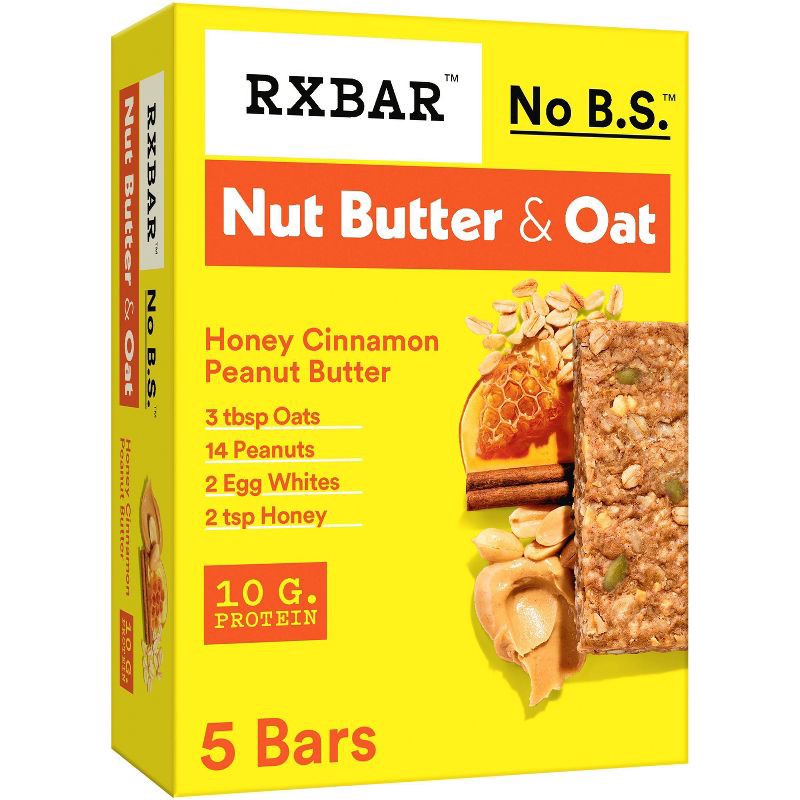 slide 1 of 12, RXBAR Nut Butter & Oat Honey Cinnamon Peanut Butter Protein Bars - 9.7oz/5ct, 9.7 oz, 5 ct