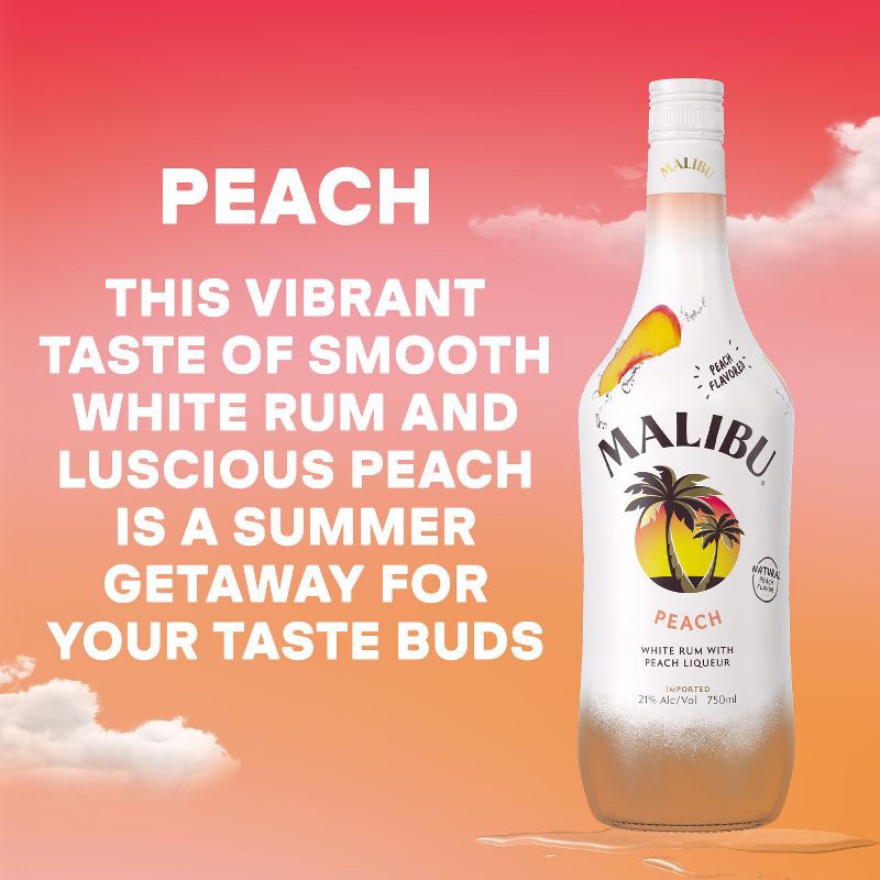 slide 2 of 8, Malibu Peach Flavored White Rum - 750ml Bottle, 750 ml