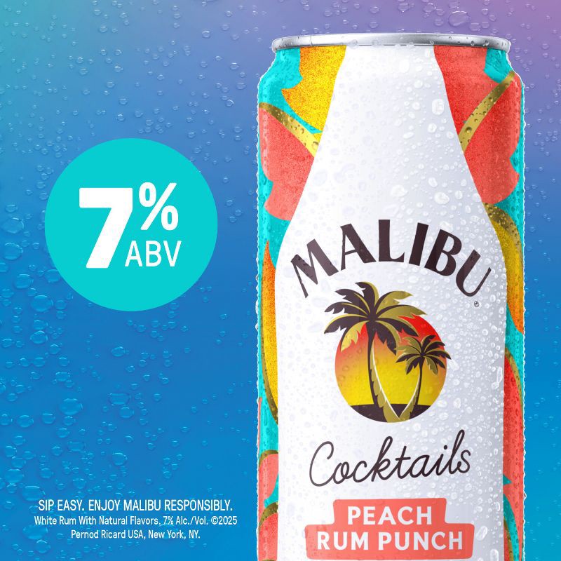 slide 5 of 10, Malibu Peach Rum Punch - 4pk/355ml Cans, 4 ct; 355 ml