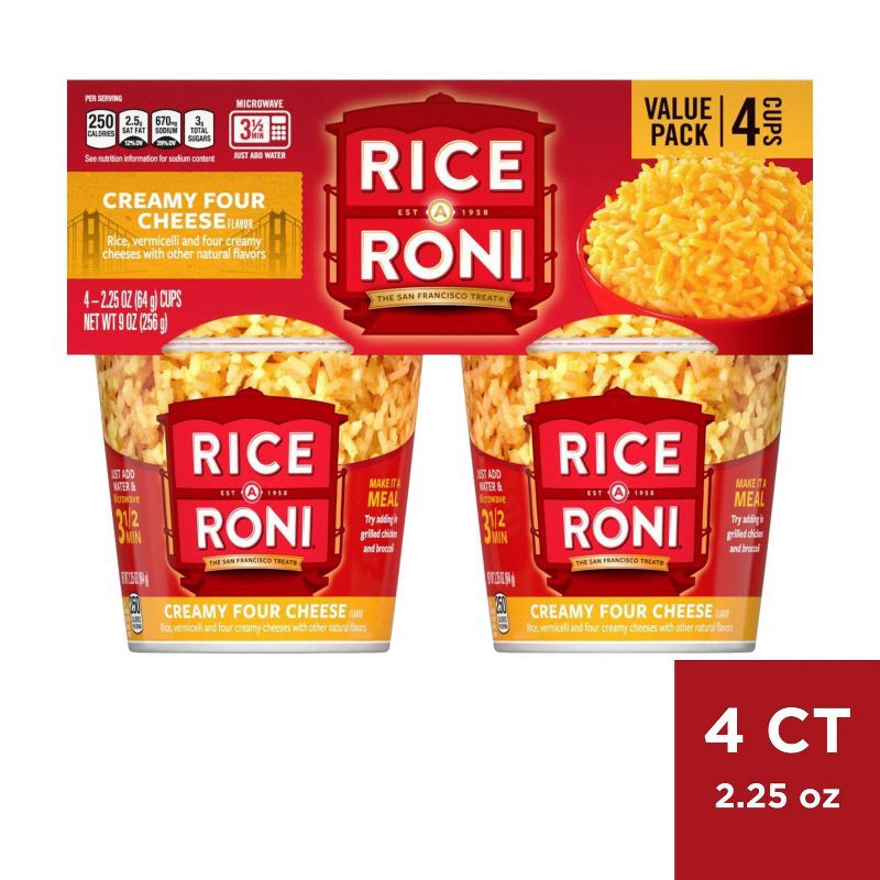 slide 1 of 3, Rice-A-Roni Creamy Four Cheese Cups - 4pk / 9oz, 4 ct; 9 oz
