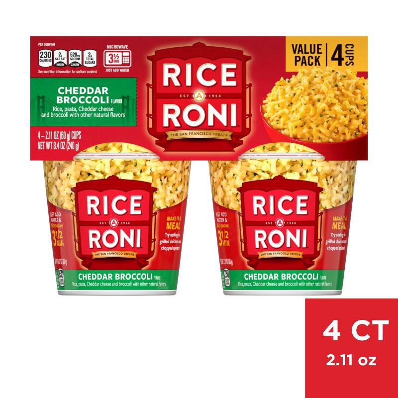 slide 1 of 3, Rice-A-Roni Cheddar Broccoli Cups - 4pk / 8.44oz, 4 ct, 8.44 oz