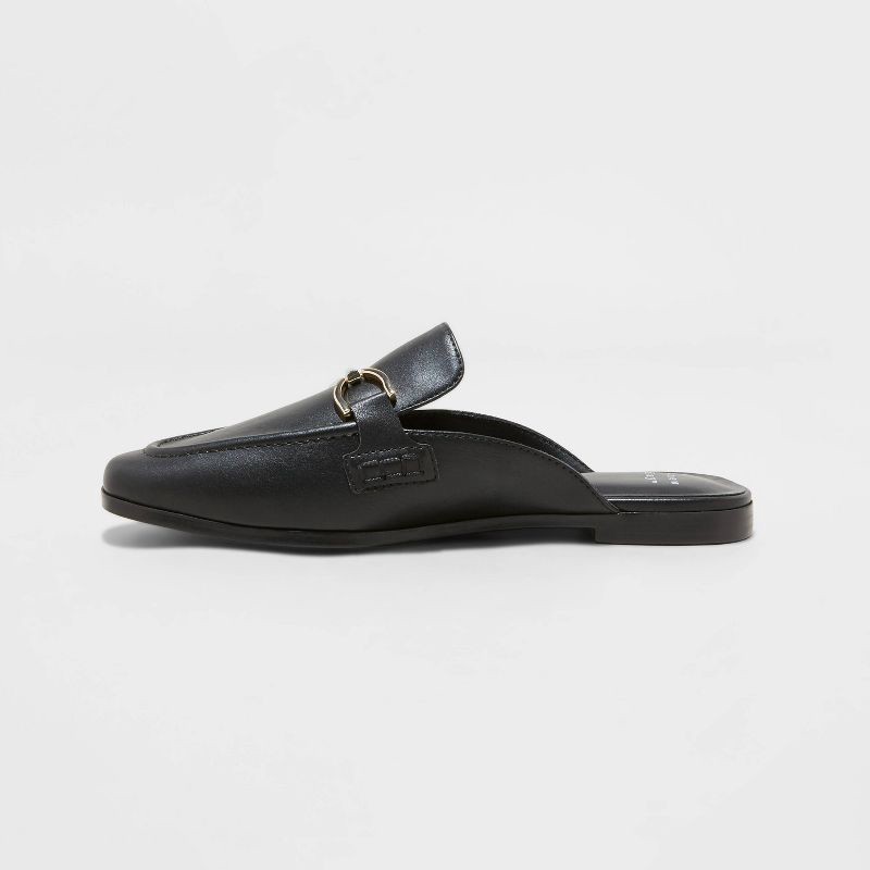 slide 2 of 4, Women's Sandy Mule Flats with Memory Foam Insole - A New Day™ Black 11: Slip On, Pointed Toe, Faux Leather, Block Heel, 1 ct