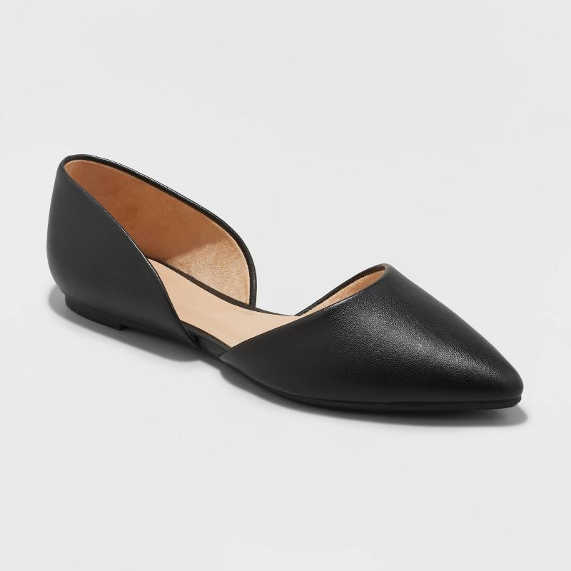 slide 1 of 3, Women's Julie Ballet Flats with Memory Foam Insole - A New Day™ Black 7: Slip-On, Cushioned, Non-Marking Outsole, 1 ct