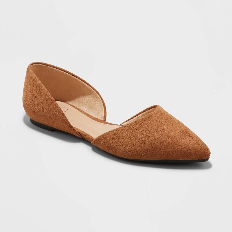slide 1 of 3, Women's Julie Ballet Flats with Memory Foam Insole - A New Day™ Cognac 8: Slip-On, Cushioned, Non-Marking Outsole, Medium Width, 1 ct