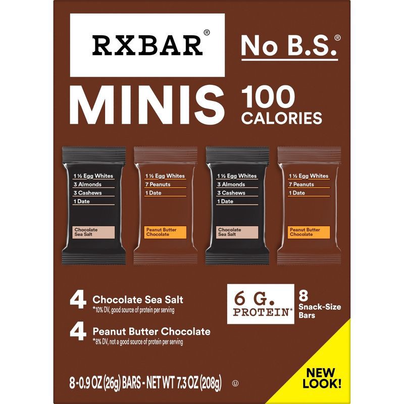 slide 8 of 9, RXBAR Minis Chocolate Sea Salt & Peanut Butter Chocolate Protein Bars - 7.36oz/8ct, 7.36 oz, 8 ct