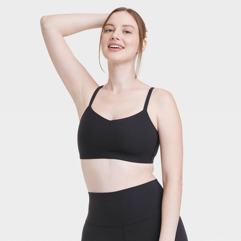 slide 3 of 6, Women's Everyday Soft Light Support Strappy Sports Bra - All In Motion™ Black S: Moisture Wicking, Quick Drying, 1 ct