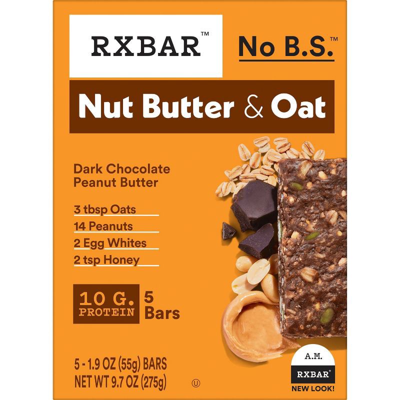 slide 2 of 11, RXBAR Nut Butter & Oat Dark Chocolate Peanut Butter Protein Bars - 9.7oz/5ct, 9.7 oz, 5 ct