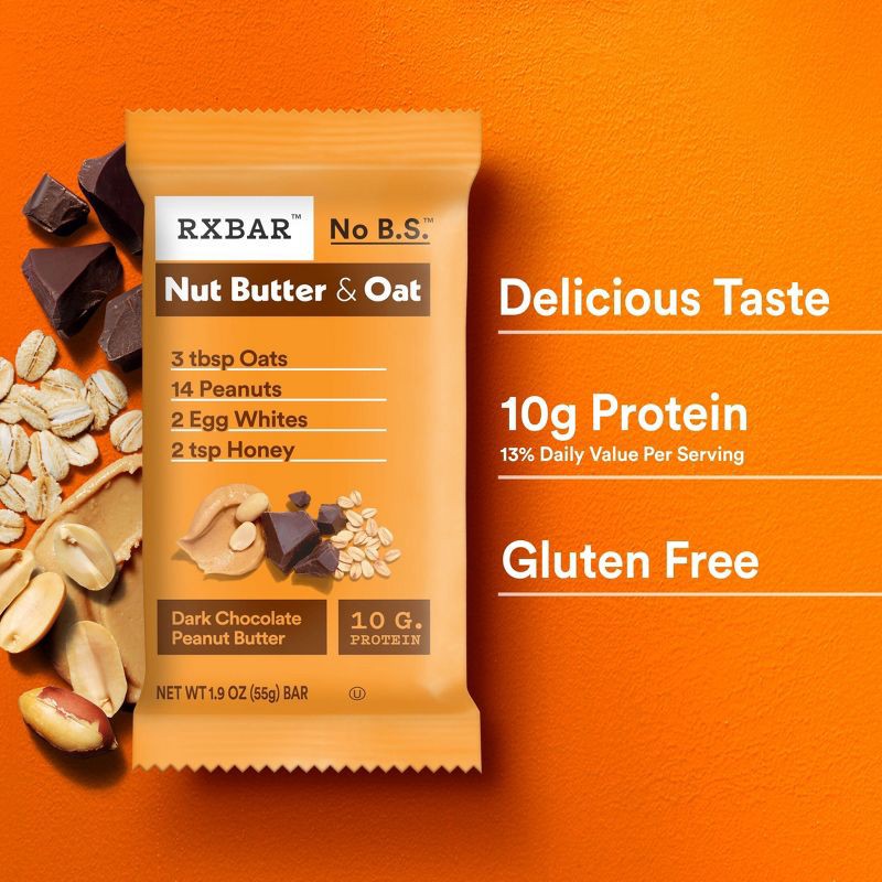 slide 3 of 13, RXBAR Nut Butter & Oat Dark Chocolate Peanut Butter Protein Bars - 9.7oz/5ct, 9.7 oz, 5 ct