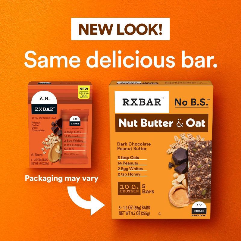 slide 3 of 11, RXBAR Nut Butter & Oat Dark Chocolate Peanut Butter Protein Bars - 9.7oz/5ct, 9.7 oz, 5 ct