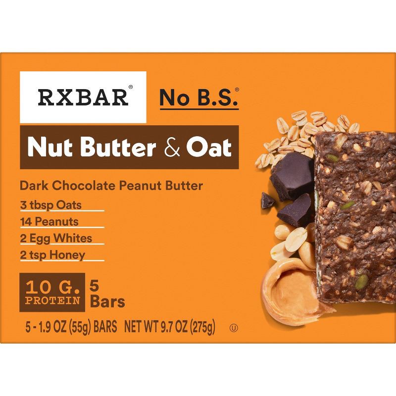 slide 12 of 13, RXBAR Nut Butter & Oat Dark Chocolate Peanut Butter Protein Bars - 9.7oz/5ct, 9.7 oz, 5 ct