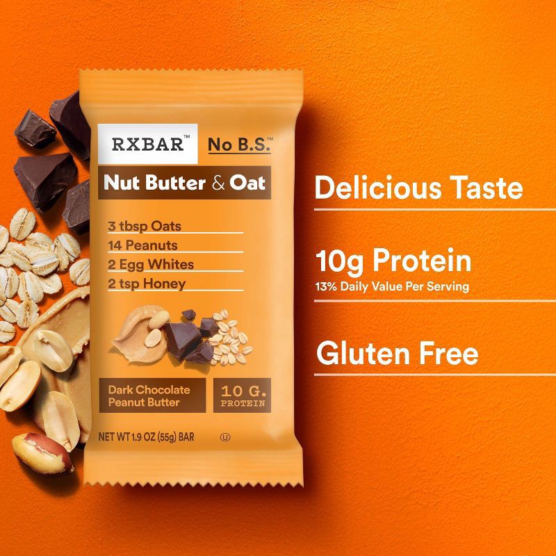 slide 13 of 13, RXBAR Nut Butter & Oat Dark Chocolate Peanut Butter Protein Bars - 9.7oz/5ct, 9.7 oz, 5 ct