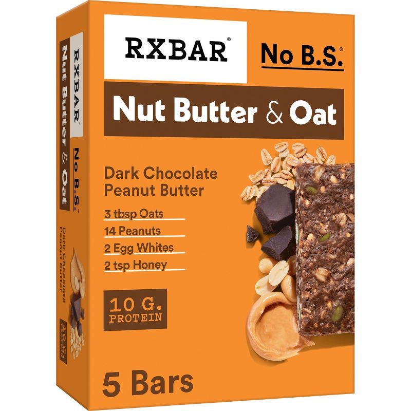 slide 1 of 13, RXBAR Nut Butter & Oat Dark Chocolate Peanut Butter Protein Bars - 9.7oz/5ct, 9.7 oz, 5 ct