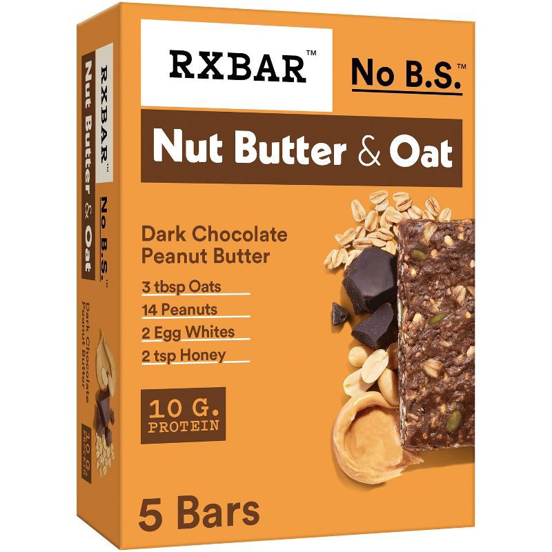 slide 1 of 11, RXBAR Nut Butter & Oat Dark Chocolate Peanut Butter Protein Bars - 9.7oz/5ct, 9.7 oz, 5 ct