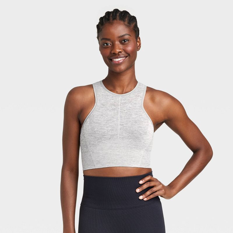 Women's Medium Support Seamless High-Neck Sports Bra - All in Motion  Heathered Gray XS 1 ct
