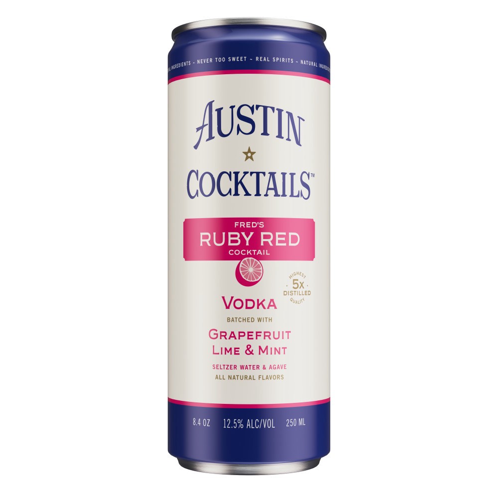 slide 1 of 10, Austin Cocktails Fred's Sparkling Ruby Red Vodka Canned Cocktail, 250 mL Can, 12.5% ABV, 1 ct