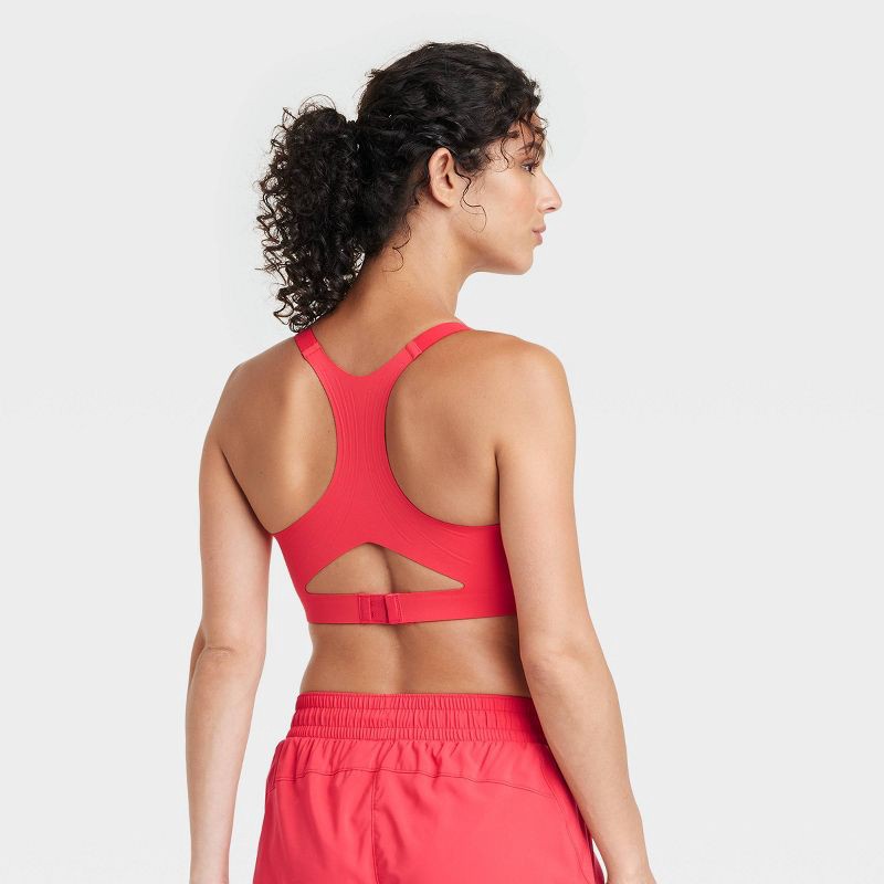Women's High Support Embossed Racerback Run Sports Bra - All in Motion  Coral Red L 1 ct