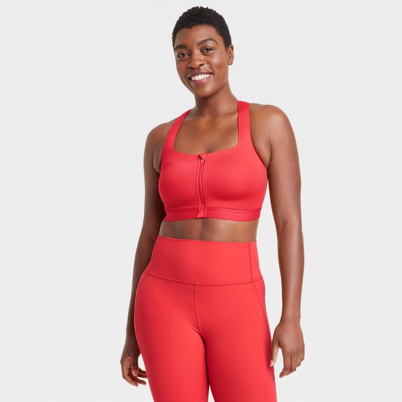 Women's Sculpt High Support Zip Front Sports Bra - All in Motion Red 34C 1  ct