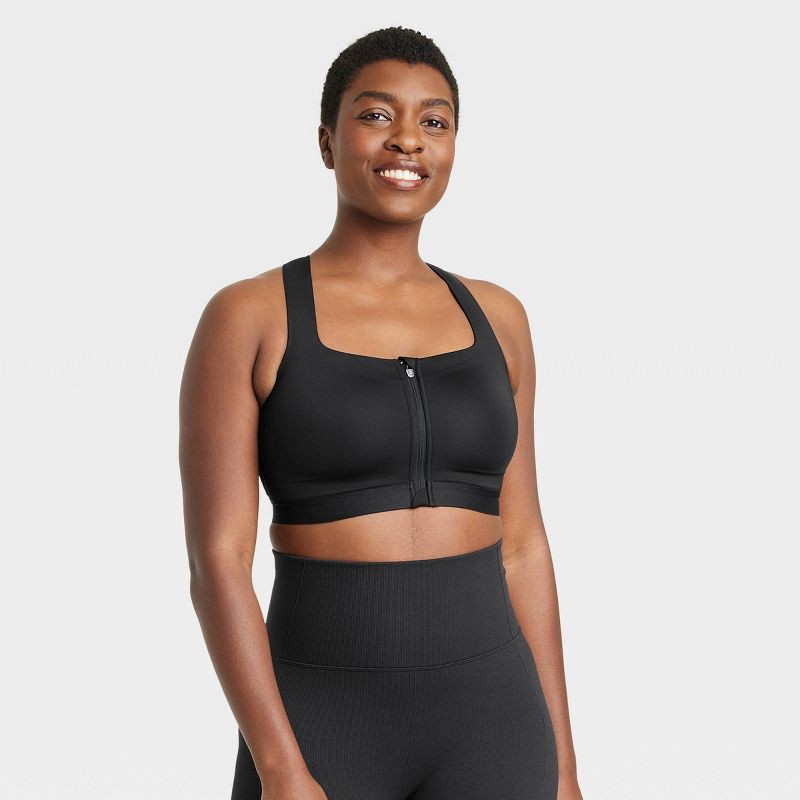 Women's Sculpt High Support Zip Front Sports Bra - All in Motion Black 34C  1 ct