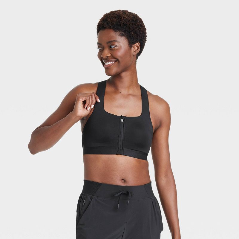 Women's High Support Sculpt Zip-Front Sports Bra - All in Motion Black 34D  1 ct