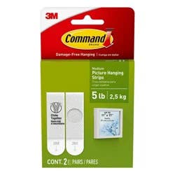Command 5lbs Picture Hanging Strips White: Damage-Free Wall Adhesive, Art & Stationery Mounting, 2-Pack