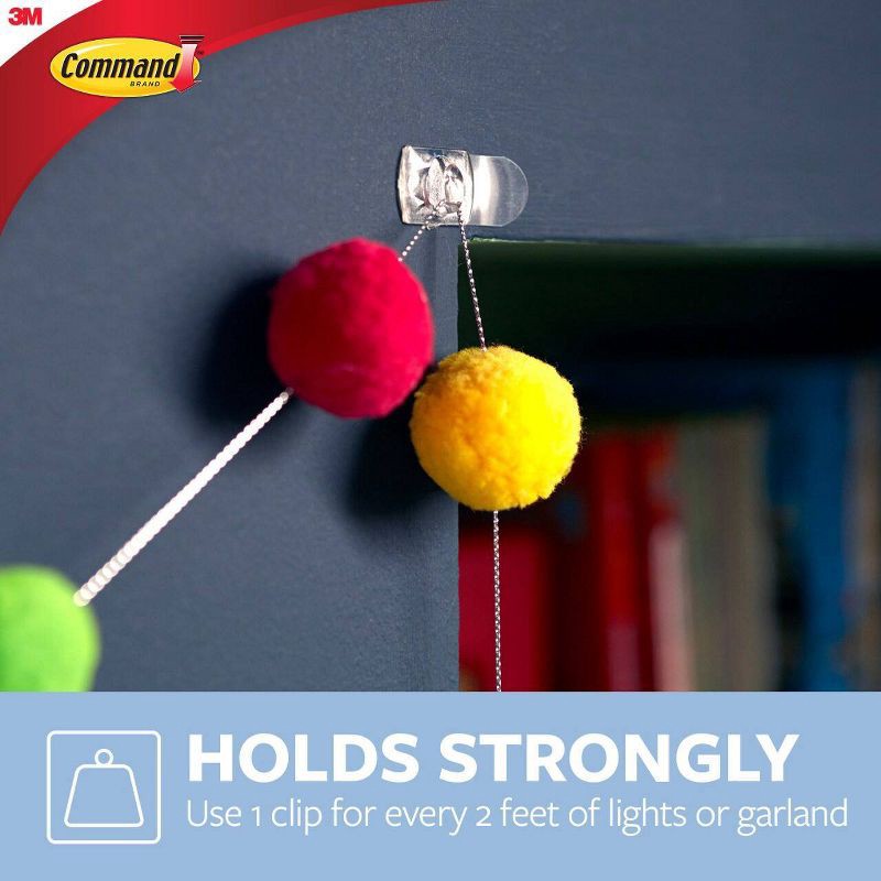 slide 4 of 10, Command Decorating Clips Clear: Plastic Adhesive Hooks, 100 Pack, 0.5" Height, 0.75" Width, Ideal for Light & Cord Bundling, 100 ct