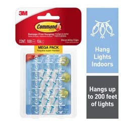 Command Decorating Clips Clear: Plastic Adhesive Hooks, 100 Pack, 0.5" Height, 0.75" Width, Ideal for Light & Cord Bundling