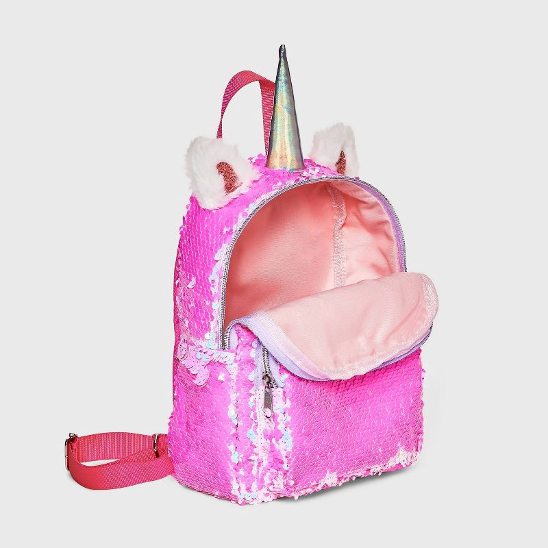 slide 3 of 5, Kids' 7" Unicorn Flip Sequin Mini Backpack - Cat & Jack™ Pink: Lightweight Novelty Bag for Ages 3-10, 1 ct
