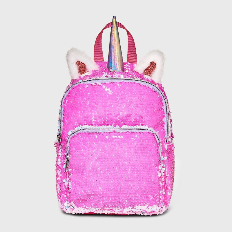 slide 4 of 5, Kids' 7" Unicorn Flip Sequin Mini Backpack - Cat & Jack™ Pink: Lightweight Novelty Bag for Ages 3-10, 1 ct