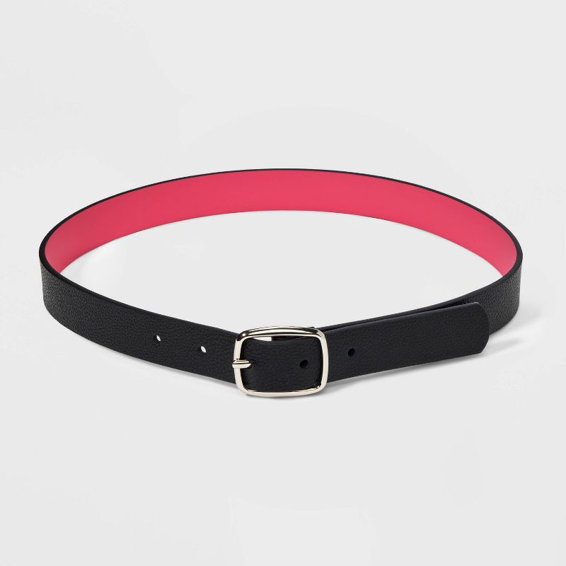 slide 2 of 4, Girls' 2pk Belt Set - Cat & Jack™ Black/Brown S: Seamless & Bonded Leather, Reversible Buckle, 2 ct