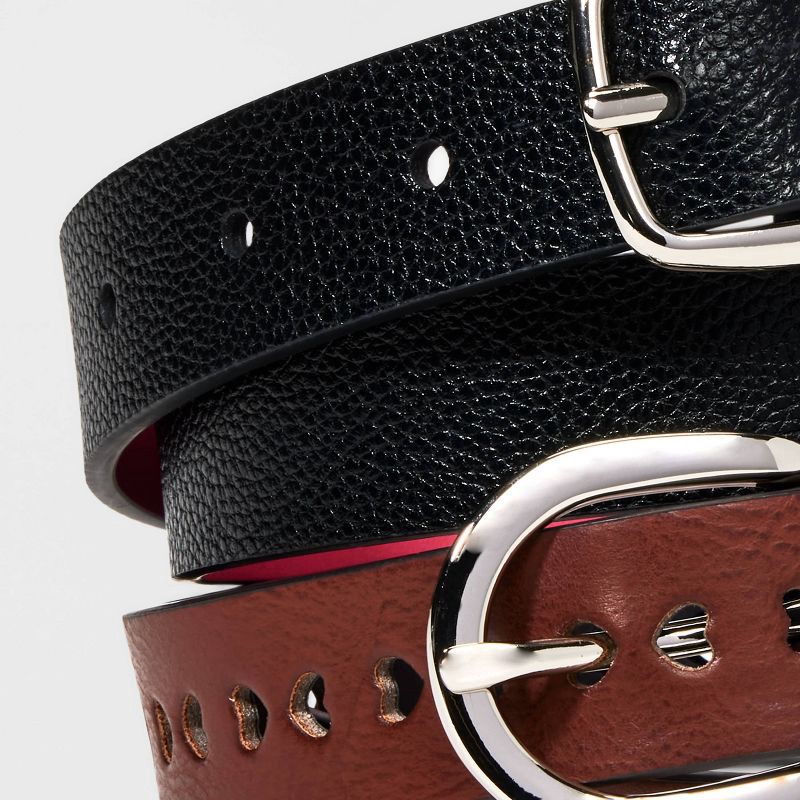 slide 4 of 4, Girls' 2pk Belt Set - Cat & Jack™ Black/Brown S: Seamless & Bonded Leather, Reversible Buckle, 2 ct