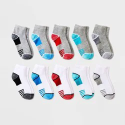 Boys' 10pk Striped Lightweight Ankle Socks - Cat & Jack™ White/Gray S