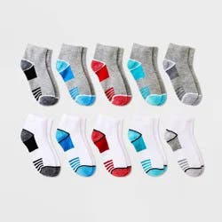 Boys' 10pk Striped Lightweight Ankle Socks - Cat & Jack™ White/Gray S