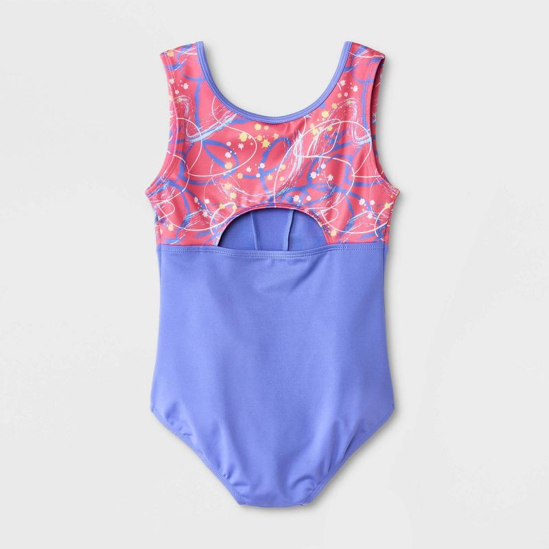 slide 3 of 4, Girls' Gymnastics 'Scribbles' Pull-On Leotard - Cat & Jack Periwinkle Blue L, 1 ct