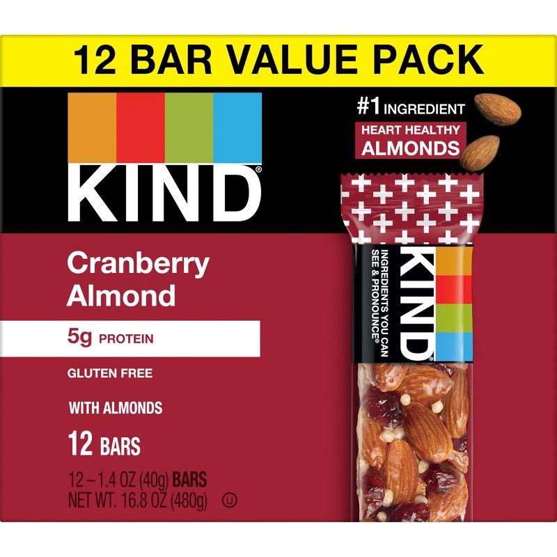 slide 2 of 7, KIND Bars Cranberry Almond Gluten Free Snacks - 12ct, 12 ct