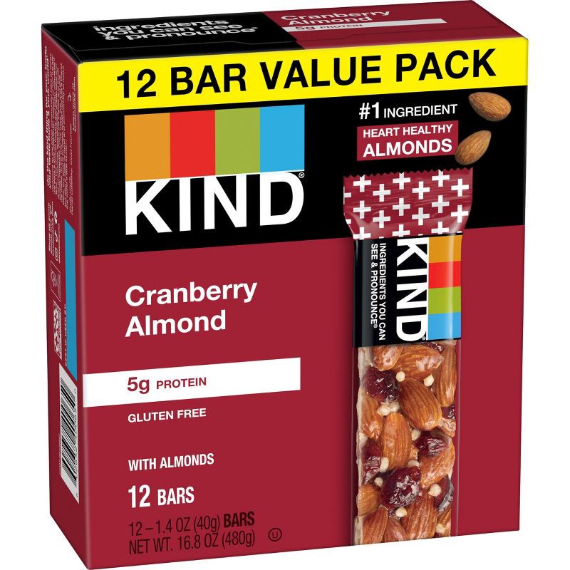 slide 3 of 7, KIND Bars Cranberry Almond Gluten Free Snacks - 12ct, 12 ct